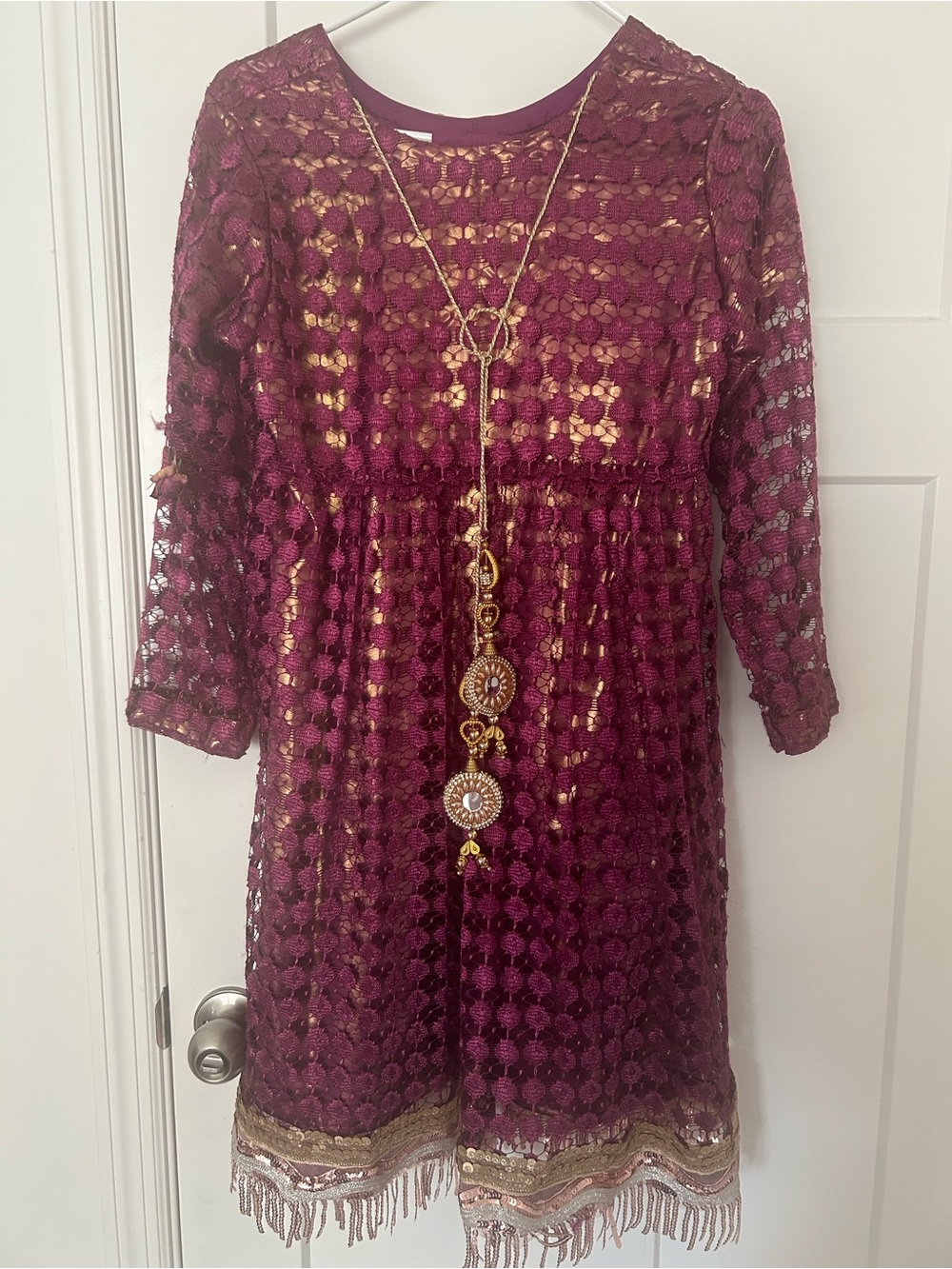 Girl’s Lace lehnga  Dress with Gold Accents